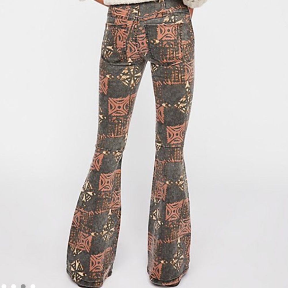 Free People Printed Penny Pull-On Flare Jeans